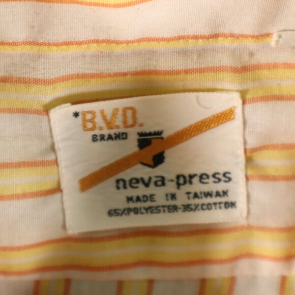 Vintage BVD 70s Neva Press Light Cotton Striped Mens Shirt Long Sleeve 16 1/2 34 - Picture 3 of 11
